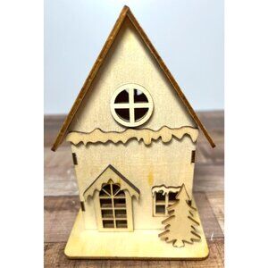 Laser-Cut Wooden LED Christmas House Can Be Painted Or Natural